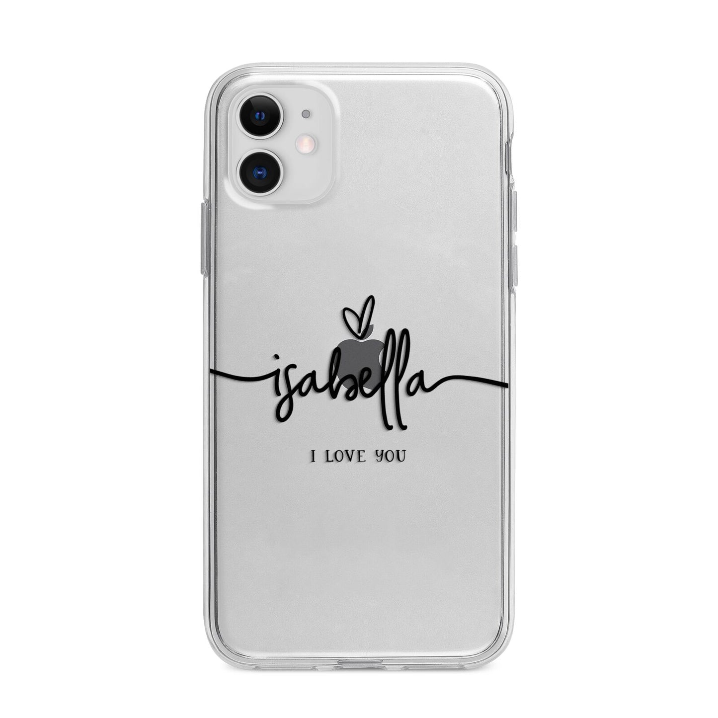 Personalised Valentines Name Clear Black Apple iPhone 11 in White with Bumper Case