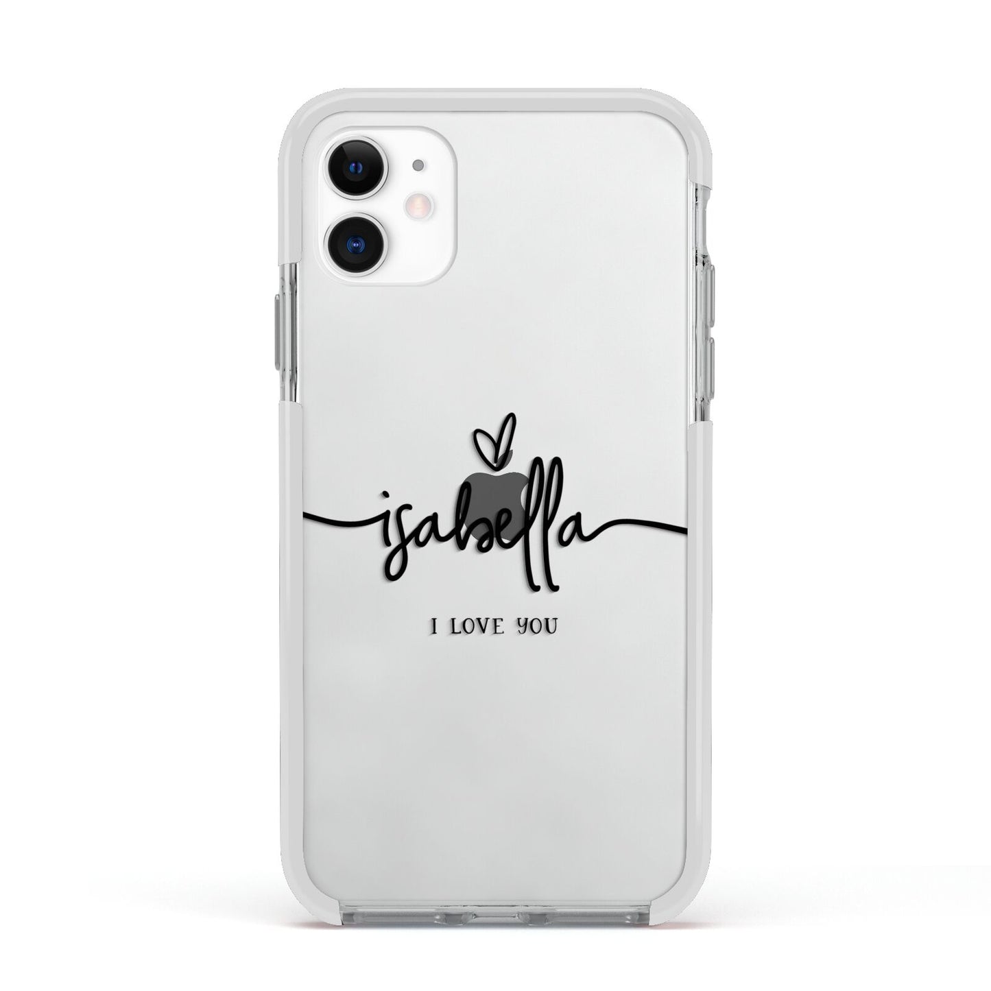 Personalised Valentines Name Clear Black Apple iPhone 11 in White with White Impact Case