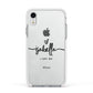 Personalised Valentines Name Clear Black Apple iPhone XR Impact Case White Edge on Silver Phone
