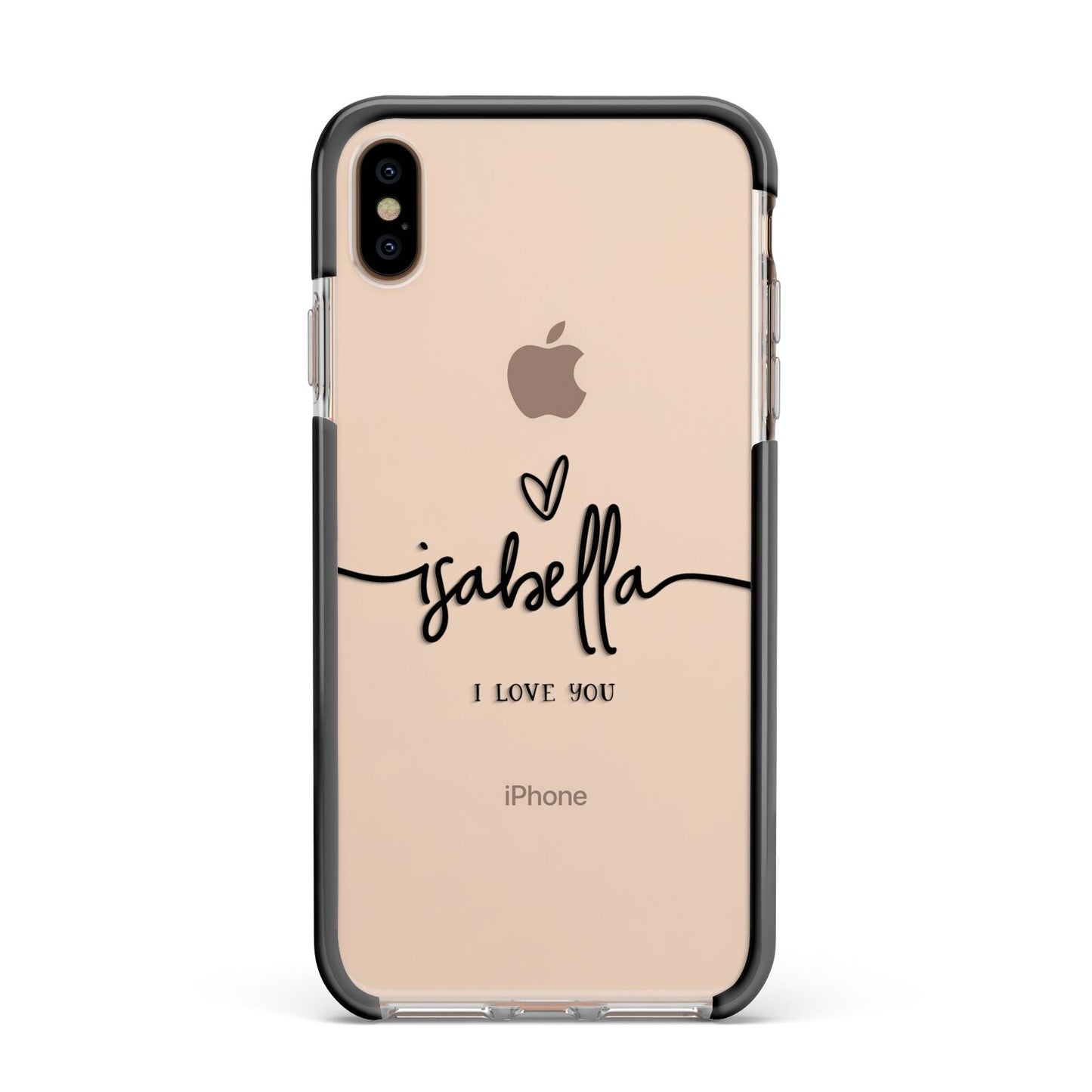 Personalised Valentines Name Clear Black Apple iPhone Xs Max Impact Case Black Edge on Gold Phone