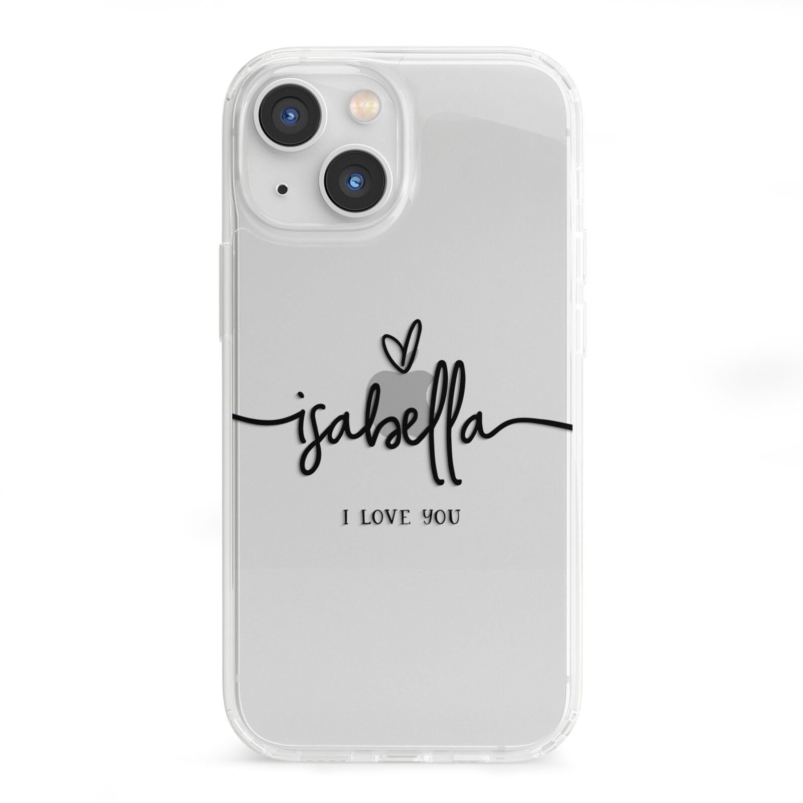 Personalised Valentines Name Clear Black iPhone 13 Mini Clear Bumper Case