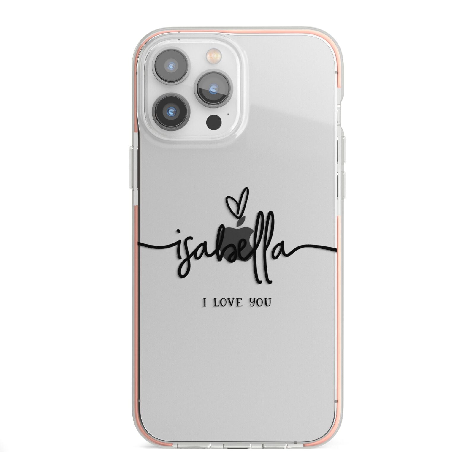 Personalised Valentines Name Clear Black iPhone 13 Pro Max TPU Impact Case with Pink Edges
