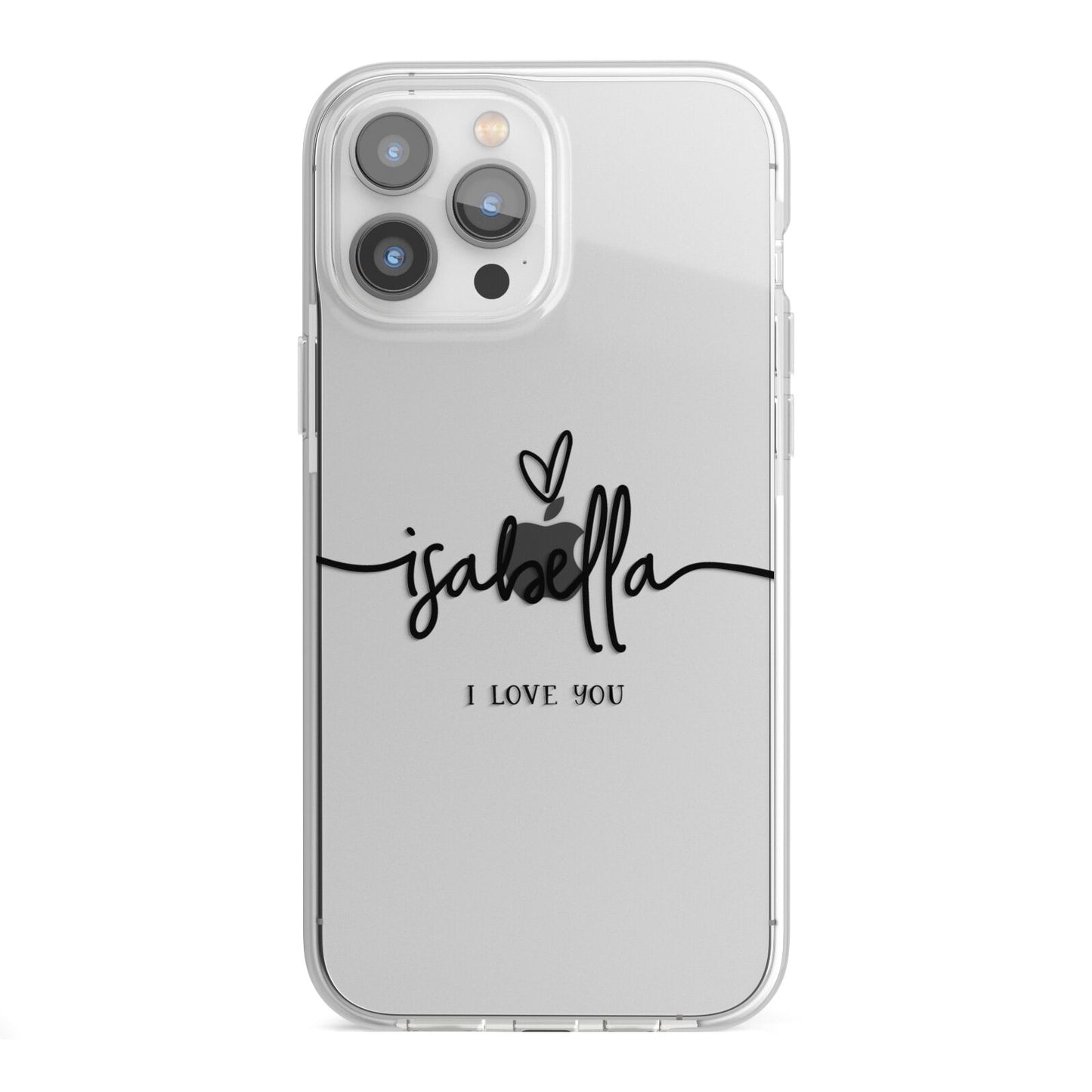 Personalised Valentines Name Clear Black iPhone 13 Pro Max TPU Impact Case with White Edges