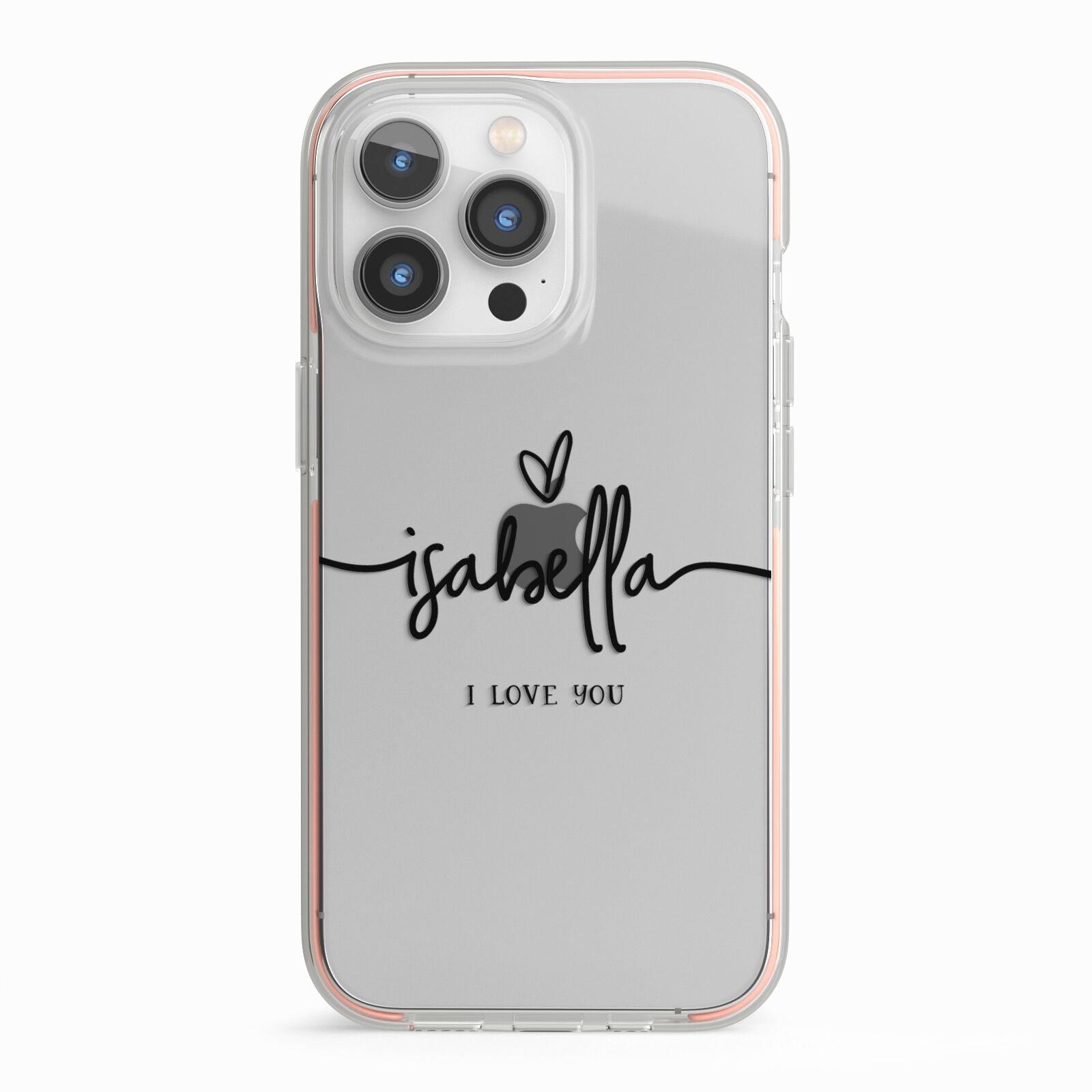 Personalised Valentines Name Clear Black iPhone 13 Pro TPU Impact Case with Pink Edges