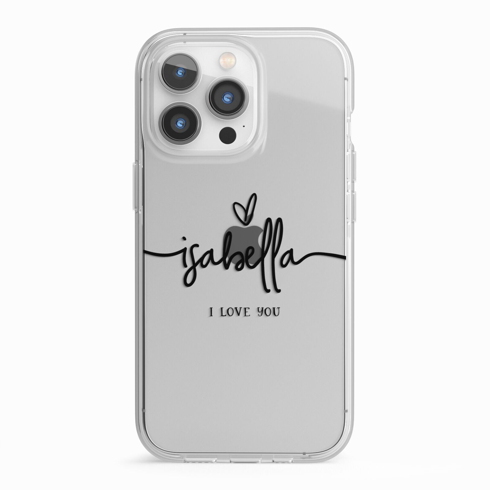 Personalised Valentines Name Clear Black iPhone 13 Pro TPU Impact Case with White Edges