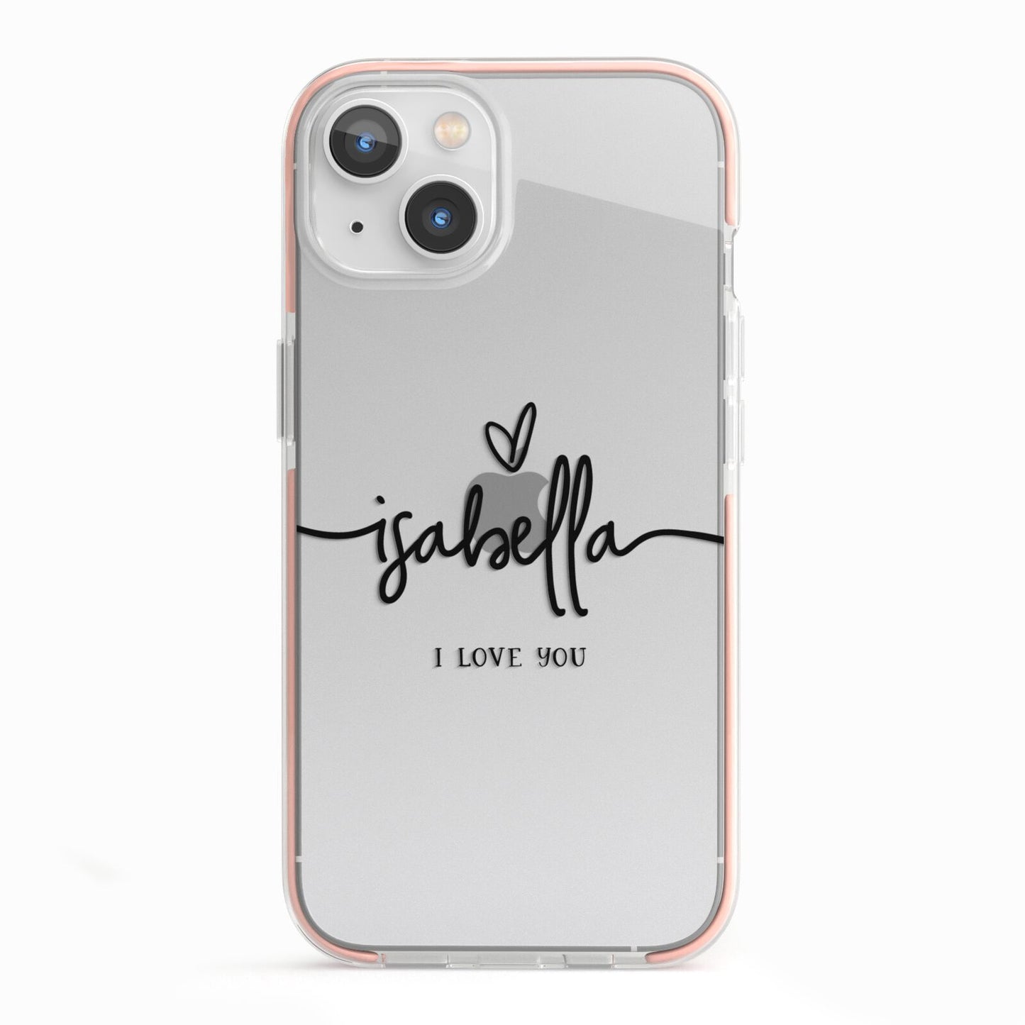 Personalised Valentines Name Clear Black iPhone 13 TPU Impact Case with Pink Edges