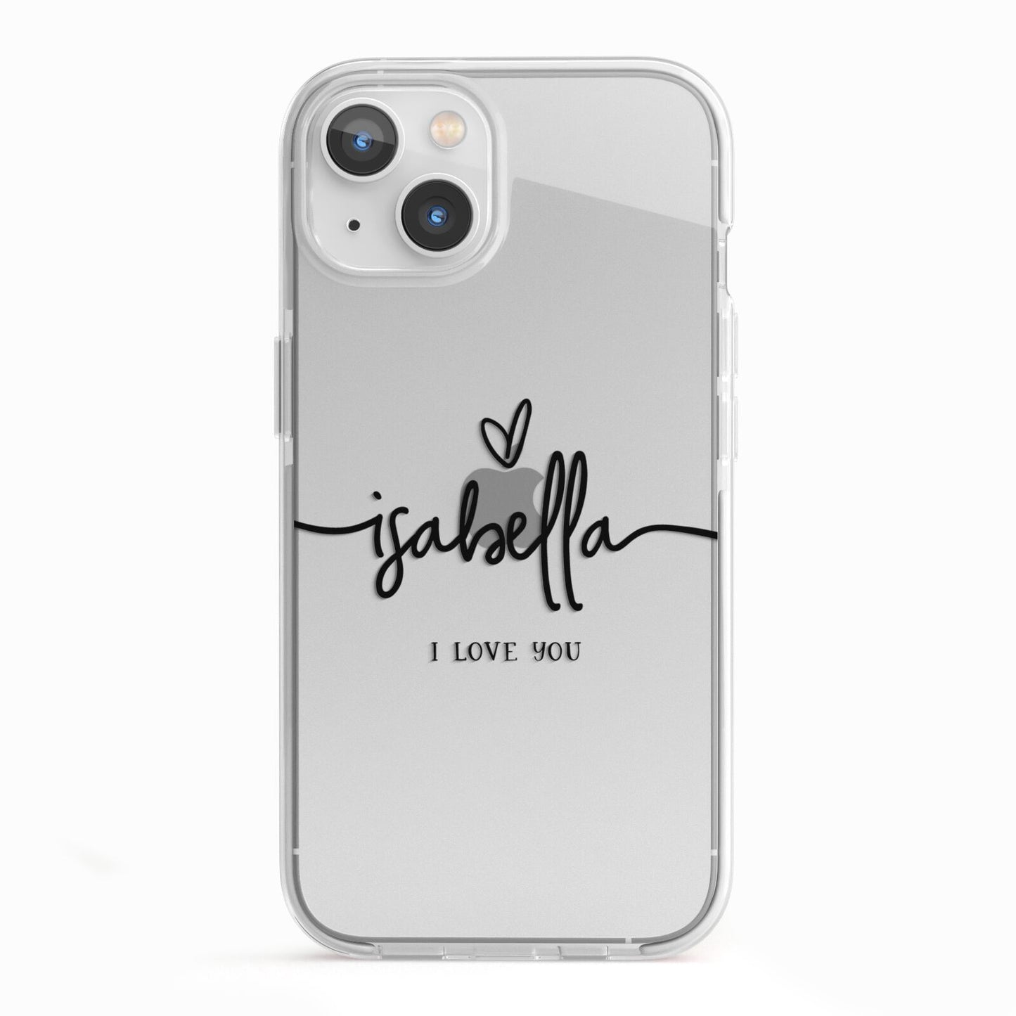Personalised Valentines Name Clear Black iPhone 13 TPU Impact Case with White Edges