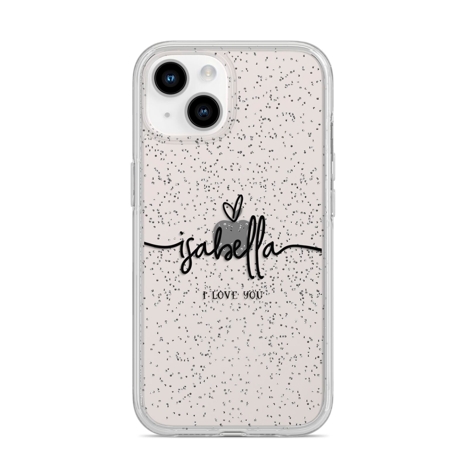 Personalised Valentines Name Clear Black iPhone 14 Glitter Tough Case Starlight