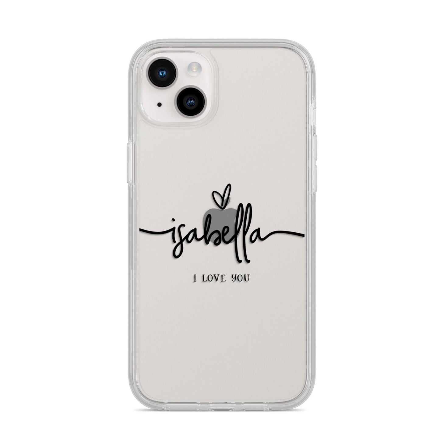 Personalised Valentines Name Clear Black iPhone 14 Plus Clear Tough Case Starlight
