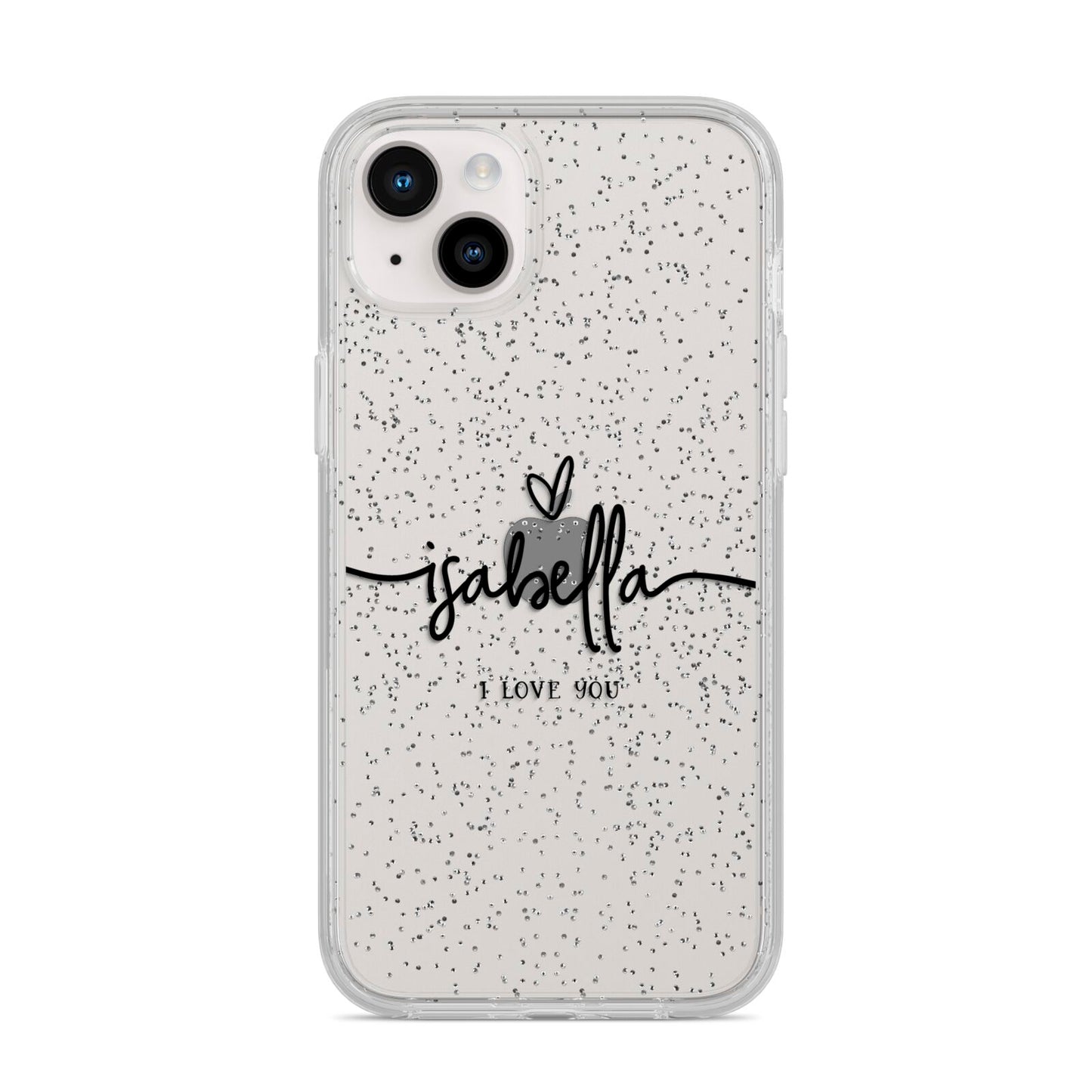 Personalised Valentines Name Clear Black iPhone 14 Plus Glitter Tough Case Starlight