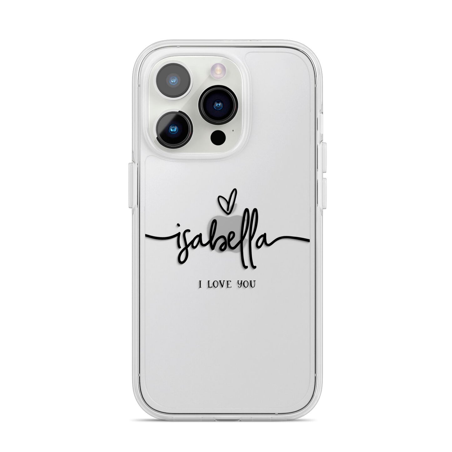Personalised Valentines Name Clear Black iPhone 14 Pro Clear Tough Case Silver