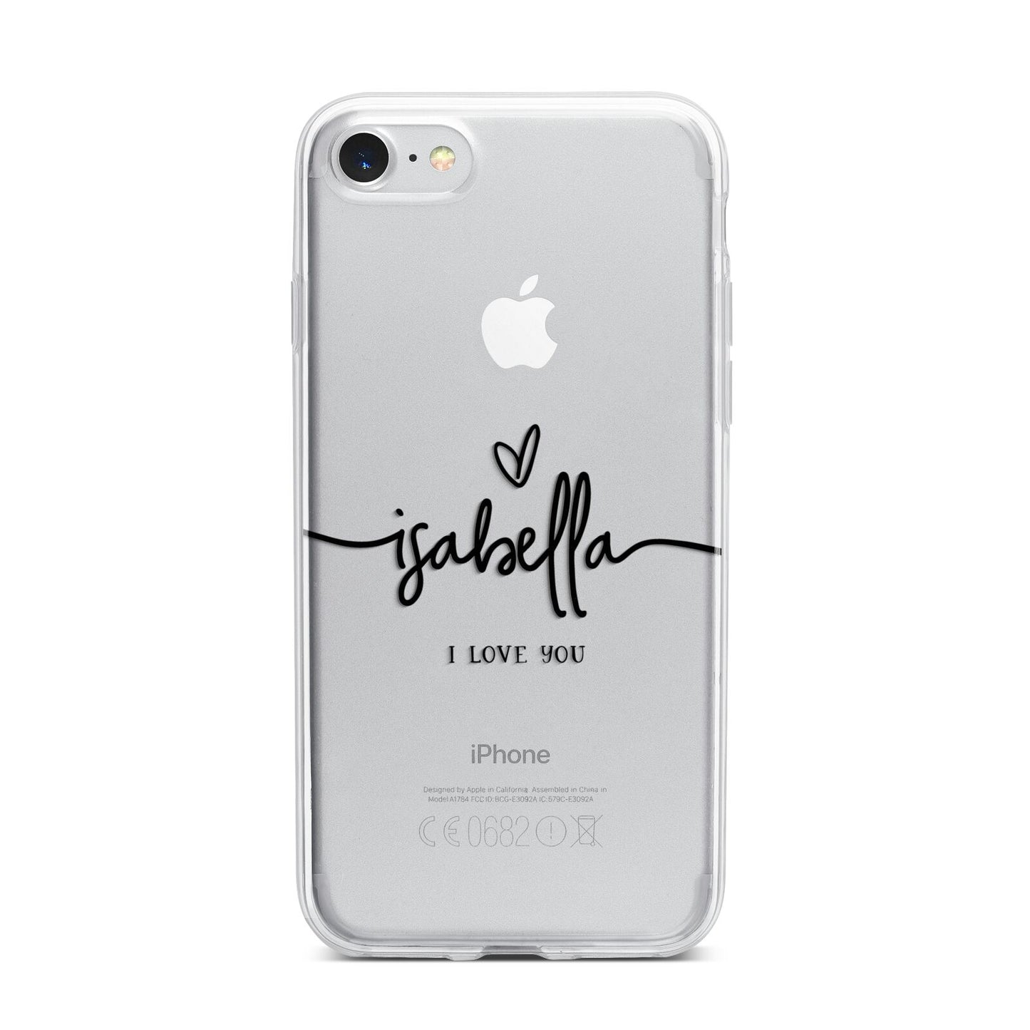 Personalised Valentines Name Clear Black iPhone 7 Bumper Case on Silver iPhone