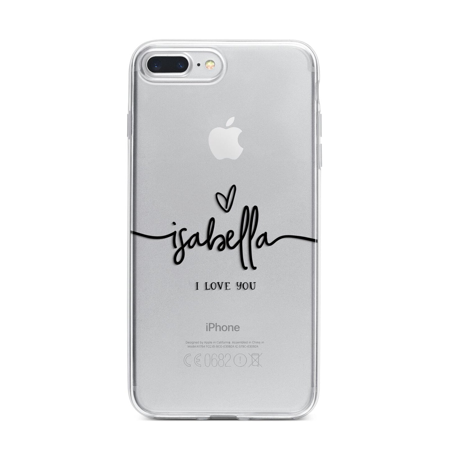 Personalised Valentines Name Clear Black iPhone 7 Plus Bumper Case on Silver iPhone
