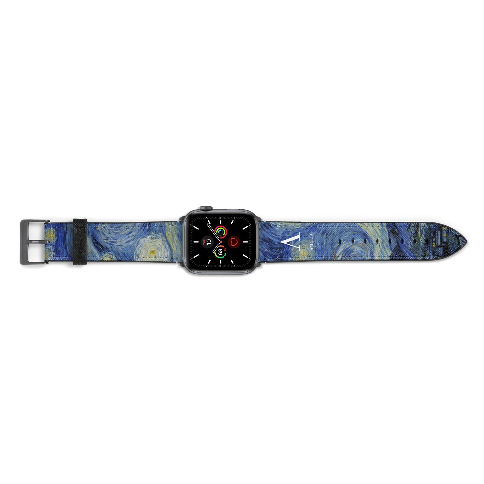 Personalised Van Gogh Starry Night Apple Watch Strap Landscape Image Space Grey Hardware