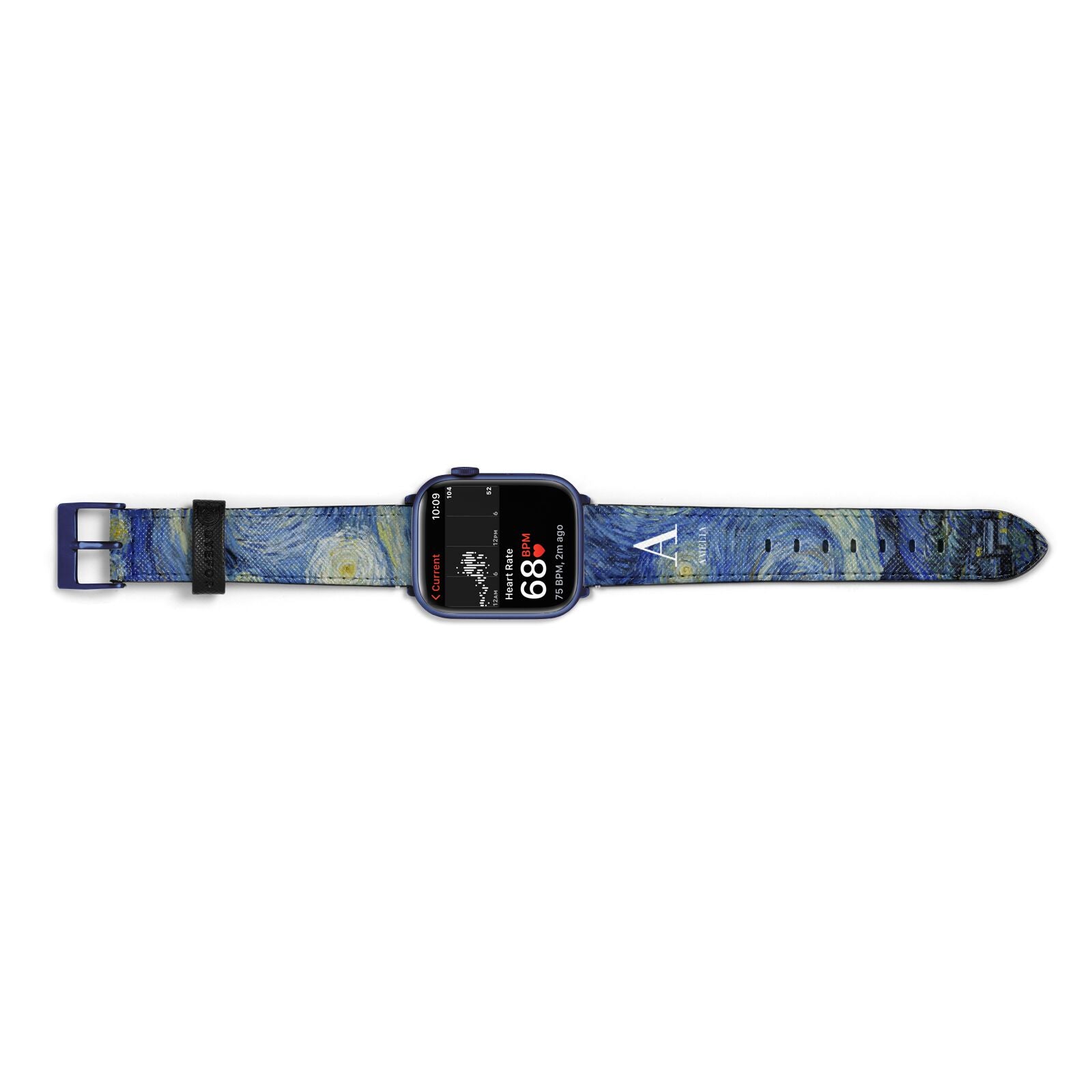 Personalised Van Gogh Starry Night Apple Watch Strap Size 38mm Landscape Image Blue Hardware