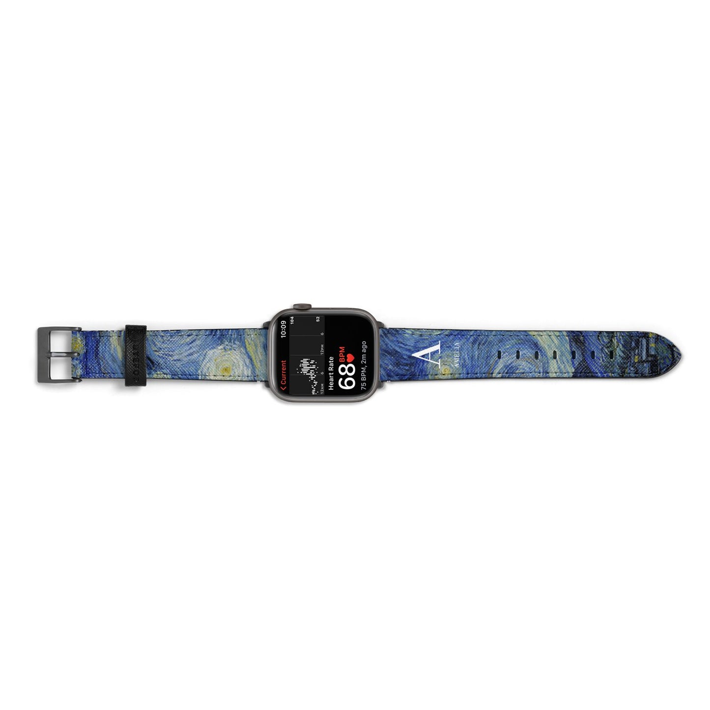 Personalised Van Gogh Starry Night Apple Watch Strap Size 38mm Landscape Image Space Grey Hardware