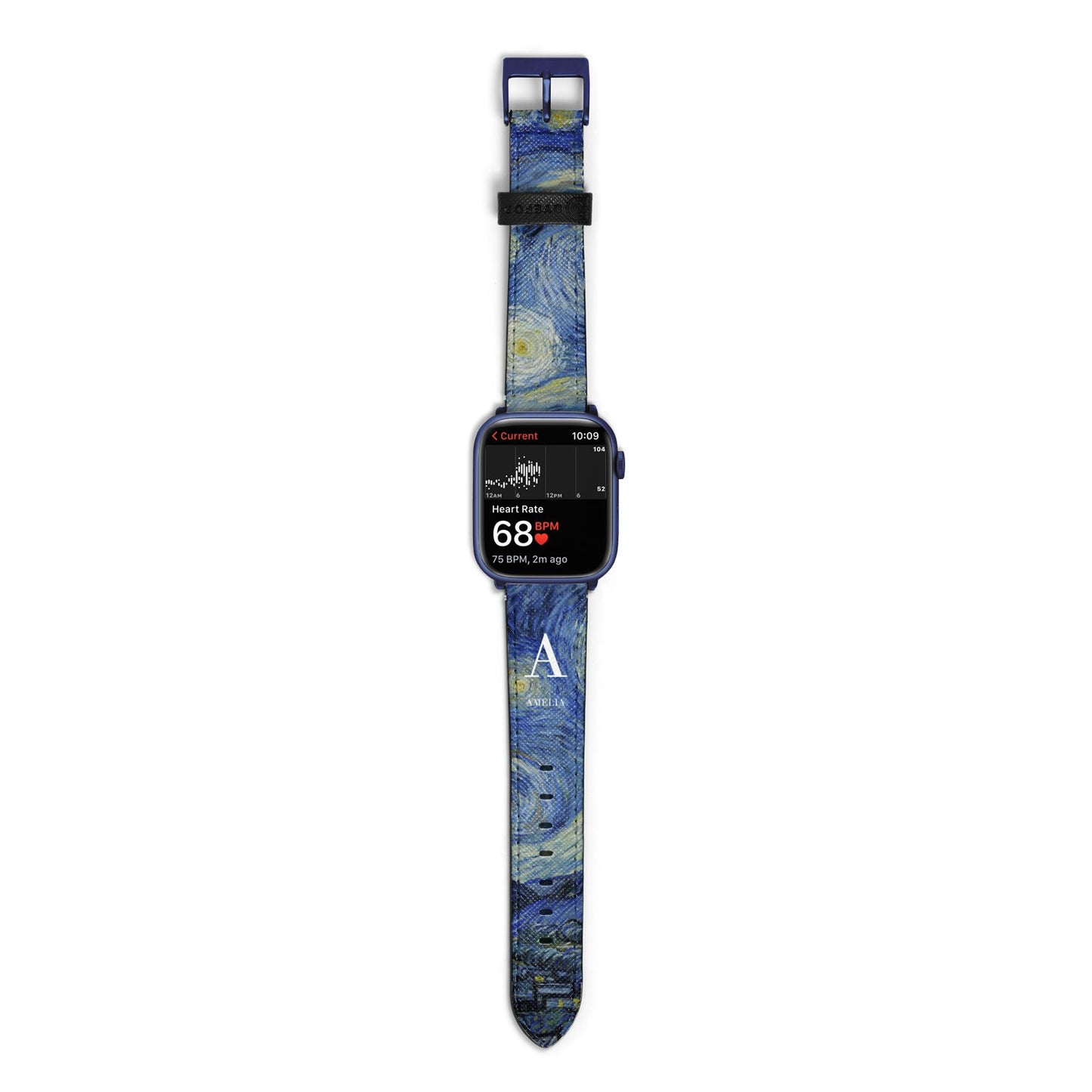 Personalised Van Gogh Starry Night Apple Watch Strap Size 38mm with Blue Hardware