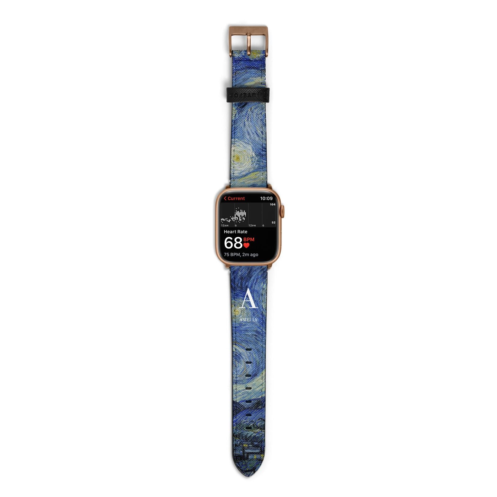 Personalised Van Gogh Starry Night Apple Watch Strap Size 38mm with Gold Hardware