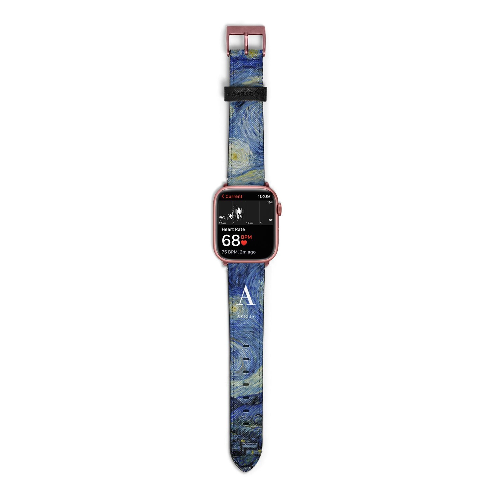 Personalised Van Gogh Starry Night Apple Watch Strap Size 38mm with Rose Gold Hardware