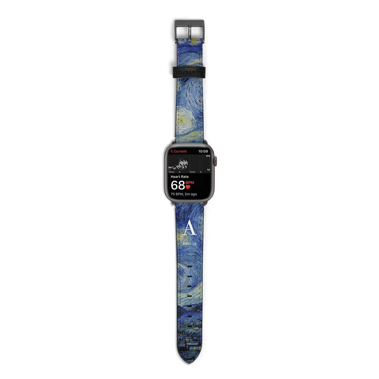 Personalised Van Gogh Starry Night Apple Watch Strap Size 38mm with Space Grey Hardware