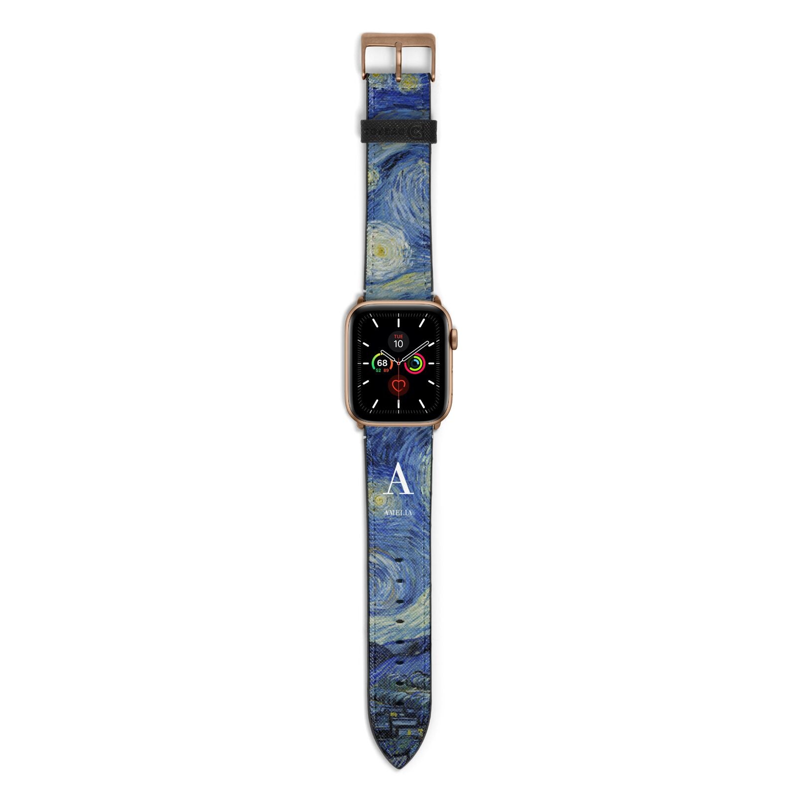 Personalised Van Gogh Starry Night Apple Watch Strap with Gold Hardware