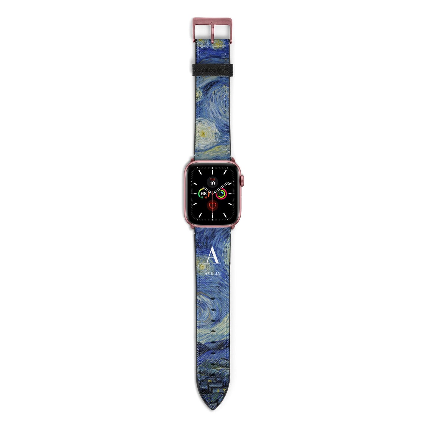 Personalised Van Gogh Starry Night Apple Watch Strap with Rose Gold Hardware