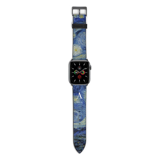 Personalised Van Gogh Starry Night Apple Watch Strap with Space Grey Hardware