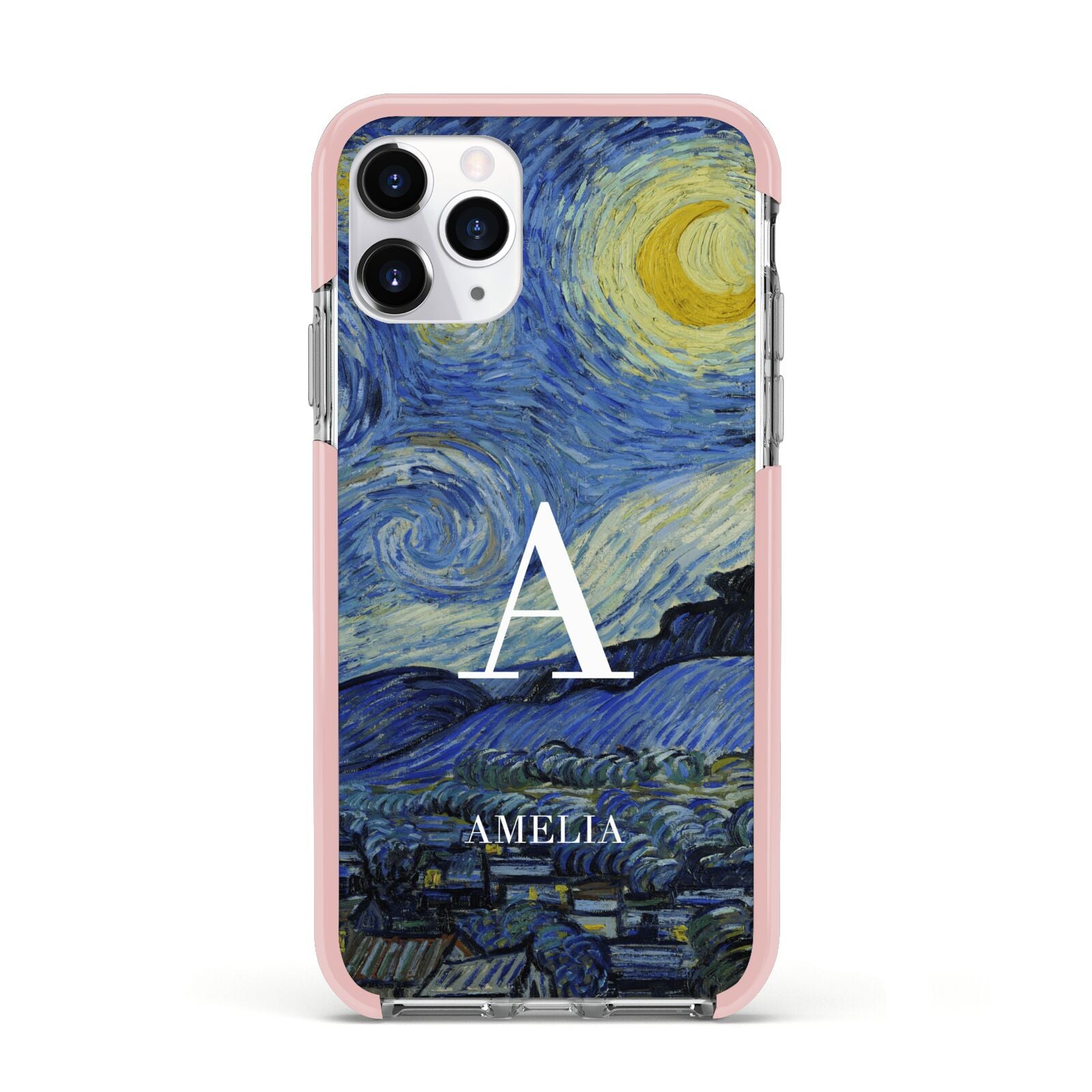 Personalised Van Gogh Starry Night Apple iPhone 11 Pro in Silver with Pink Impact Case