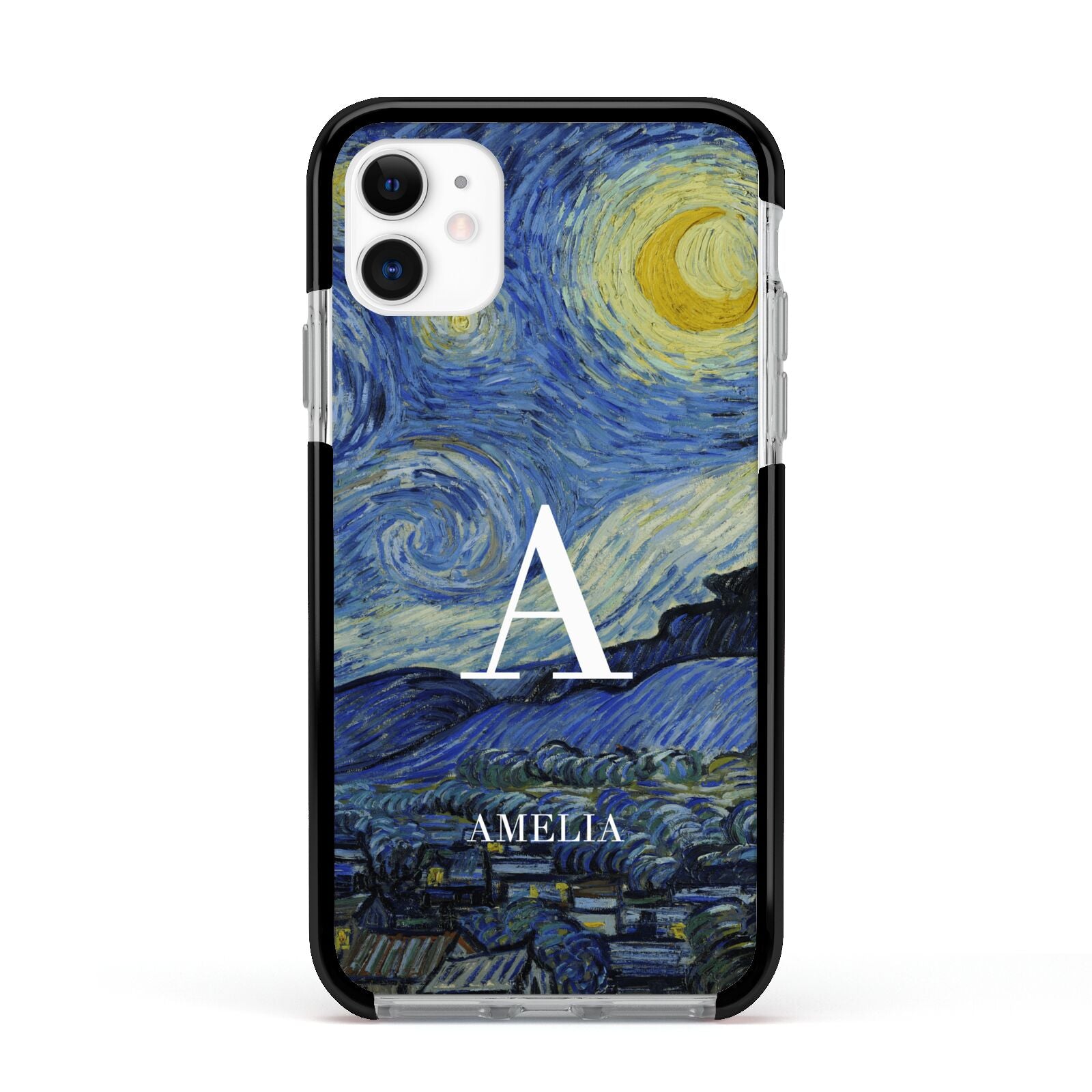 Personalised Van Gogh Starry Night Apple iPhone 11 in White with Black Impact Case