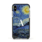 Personalised Van Gogh Starry Night Apple iPhone Xs Impact Case Black Edge on Silver Phone