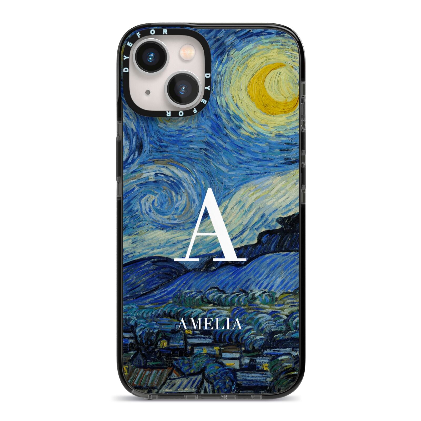 Personalised Van Gogh Starry Night iPhone 13 Black Impact Case on Silver phone