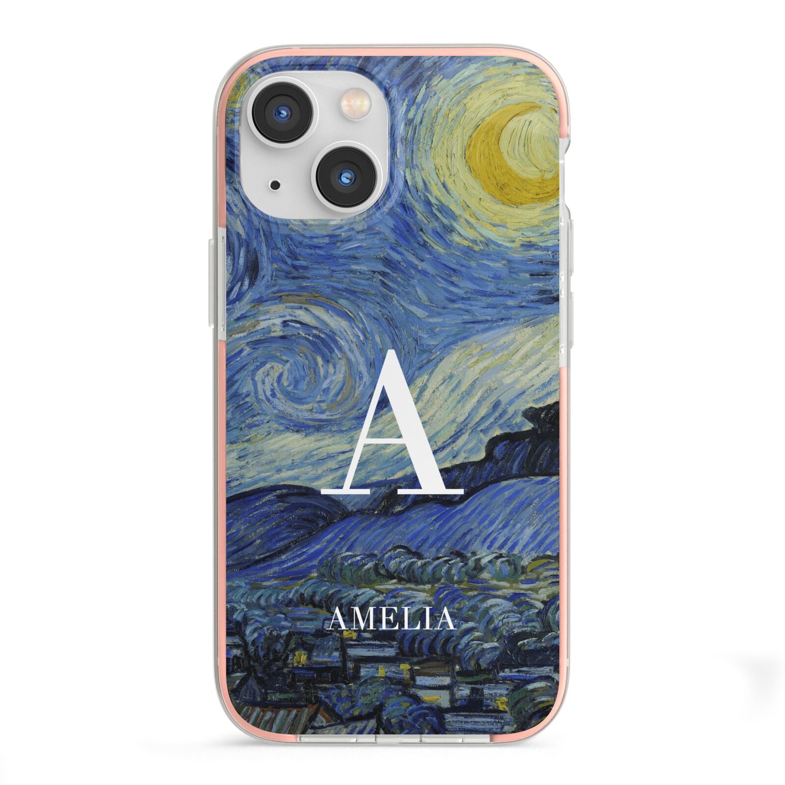 Personalised Van Gogh Starry Night iPhone 13 Mini TPU Impact Case with Pink Edges