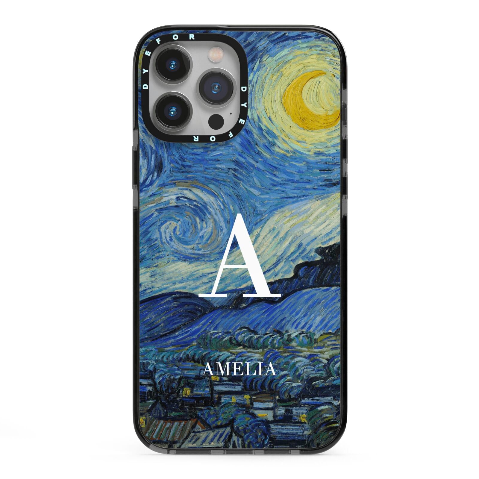 Personalised Van Gogh Starry Night iPhone 13 Pro Max Black Impact Case on Silver phone