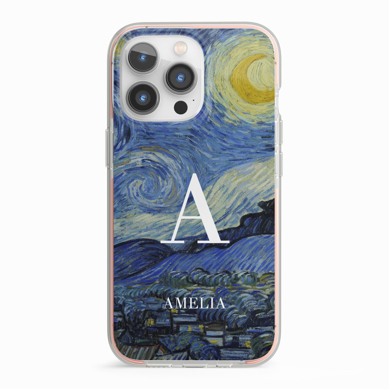 Personalised Van Gogh Starry Night iPhone 13 Pro TPU Impact Case with Pink Edges