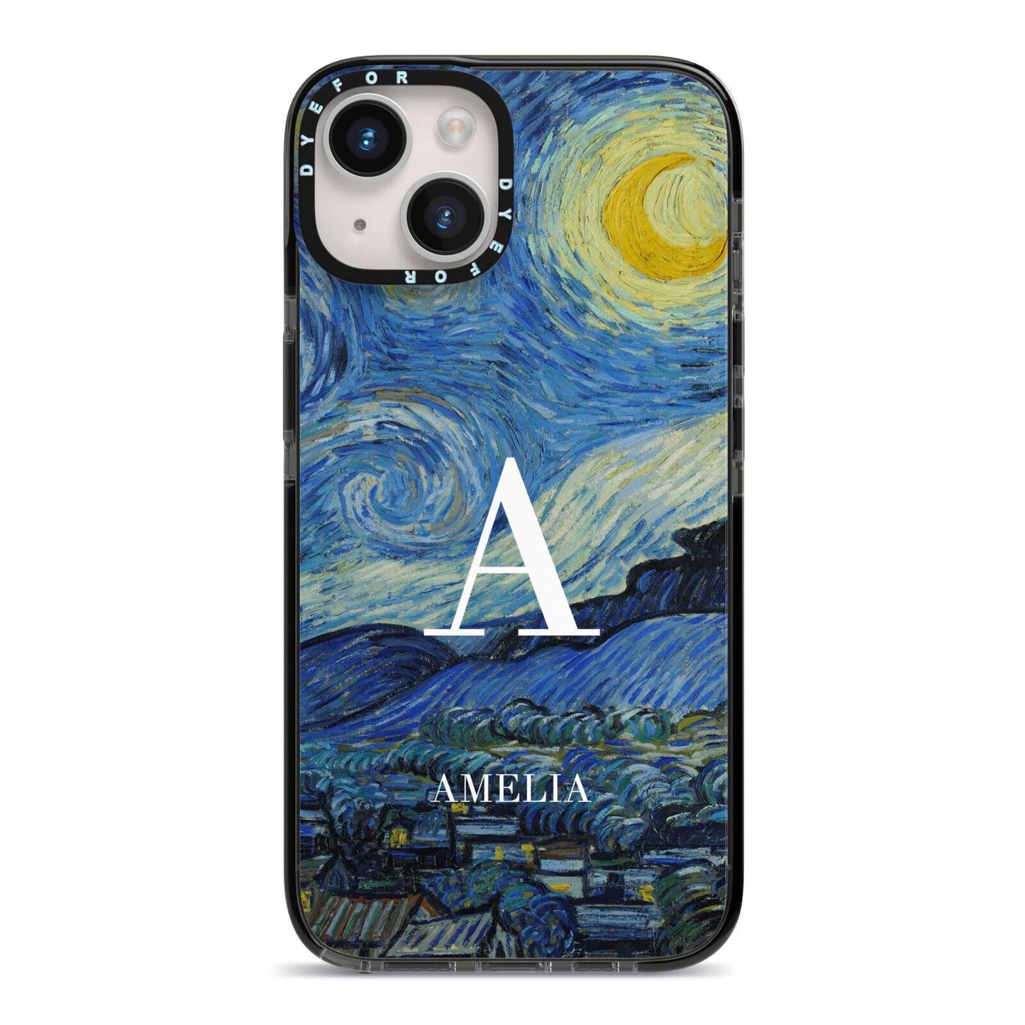 Personalised Van Gogh Starry Night iPhone 14 Black Impact Case on Silver phone