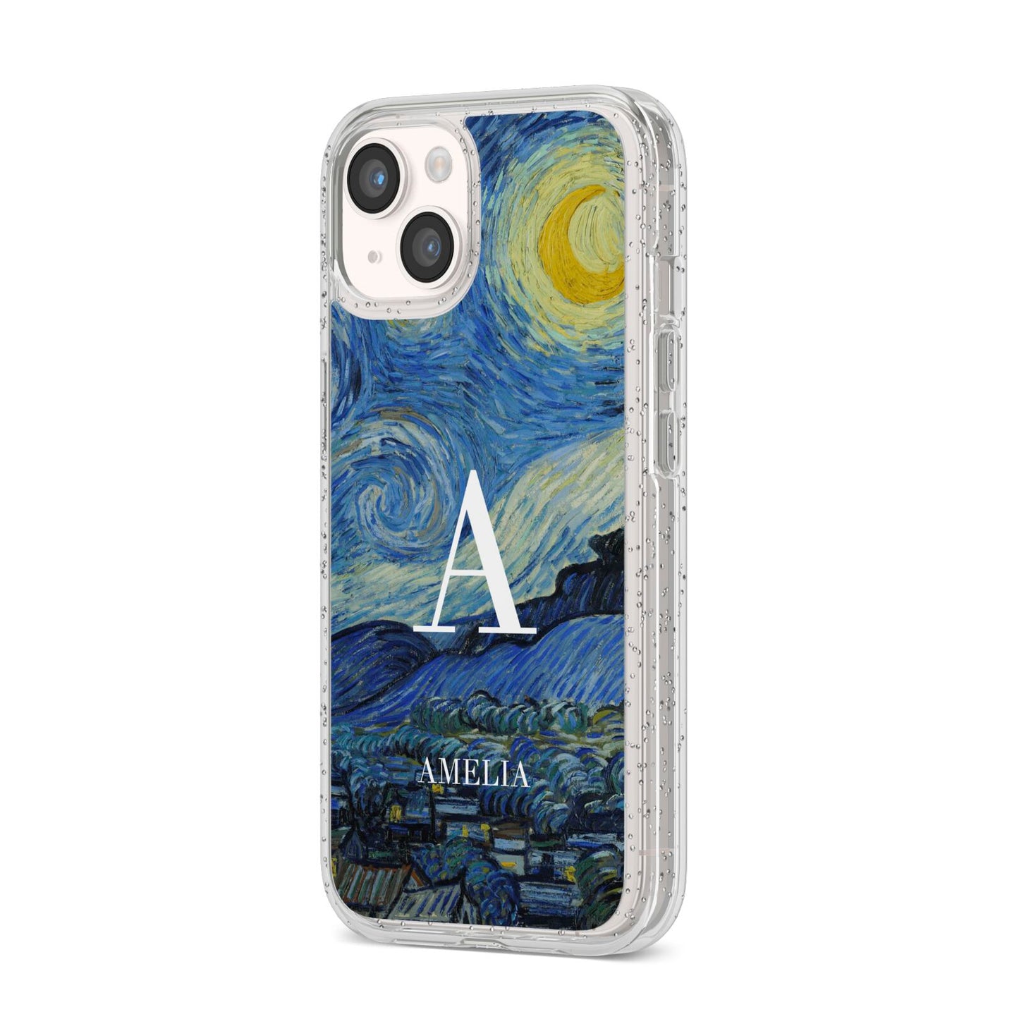 Personalised Van Gogh Starry Night iPhone 14 Glitter Tough Case Starlight Angled Image