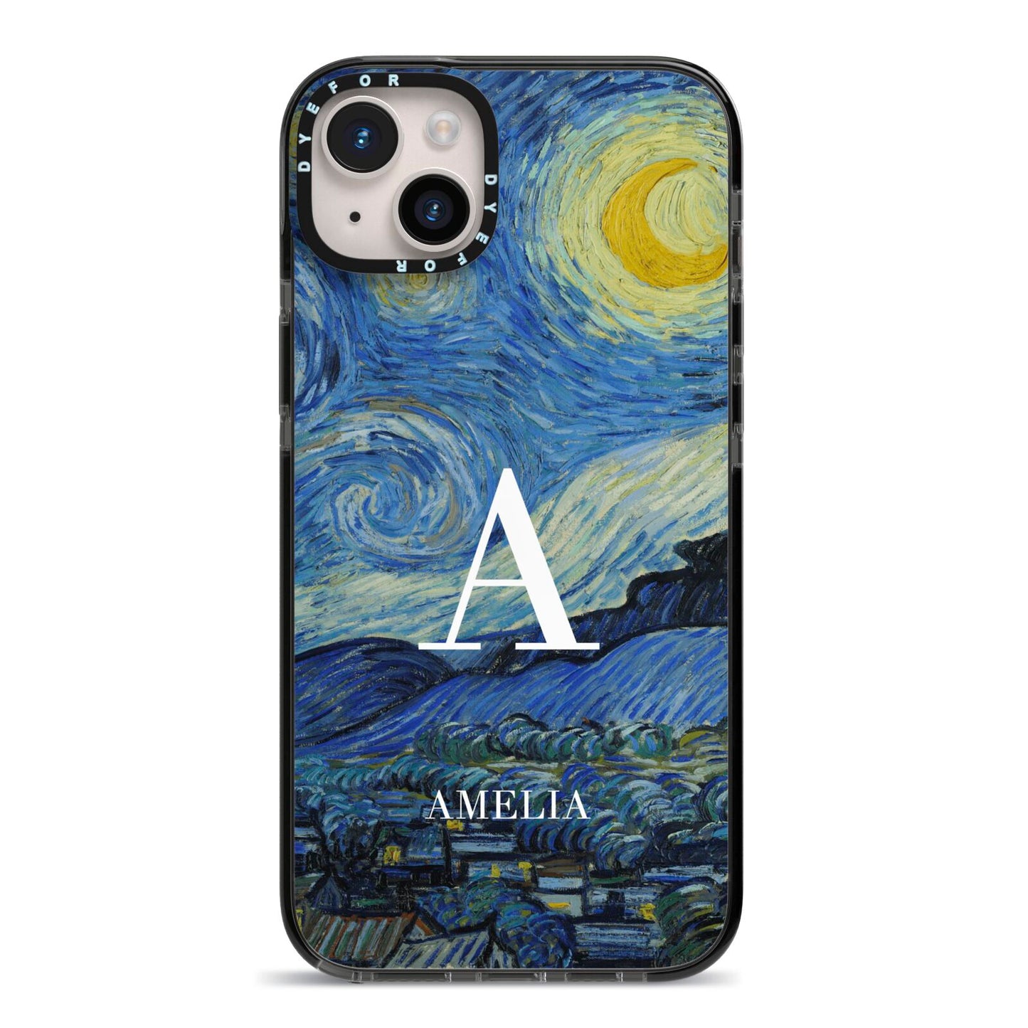Personalised Van Gogh Starry Night iPhone 14 Plus Black Impact Case on Silver phone