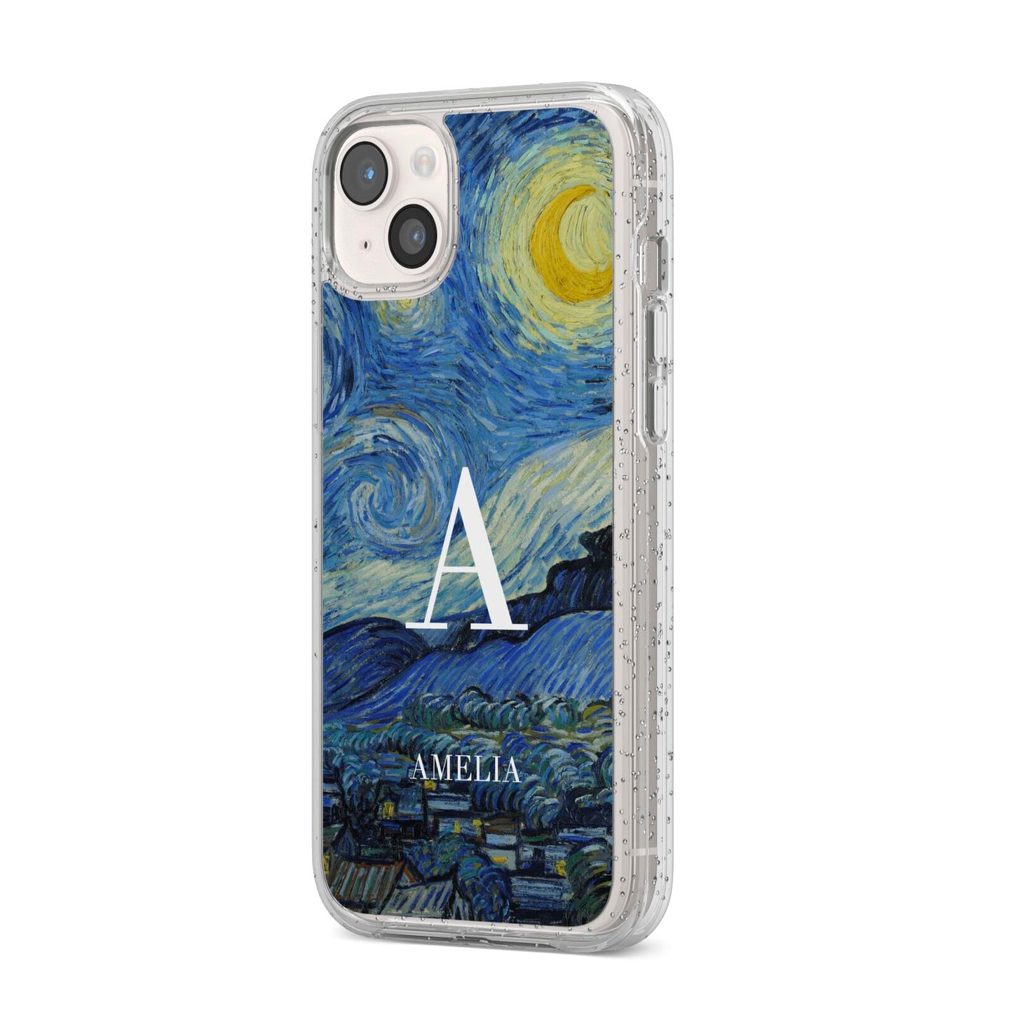Personalised Van Gogh Starry Night iPhone 14 Plus Glitter Tough Case Starlight Angled Image