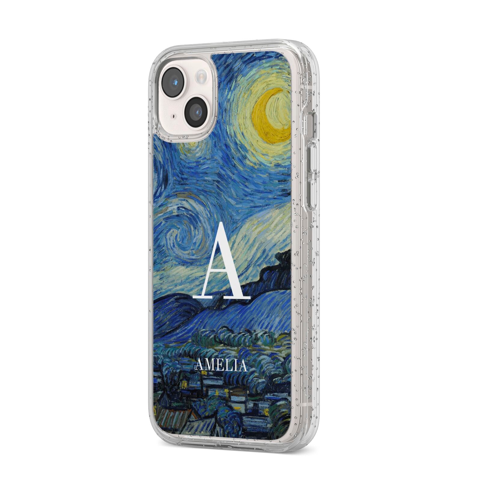 Personalised Van Gogh Starry Night iPhone 14 Plus Glitter Tough Case Starlight Angled Image