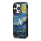 Personalised Van Gogh Starry Night iPhone 14 Pro Black Impact Case Side Angle on Silver phone