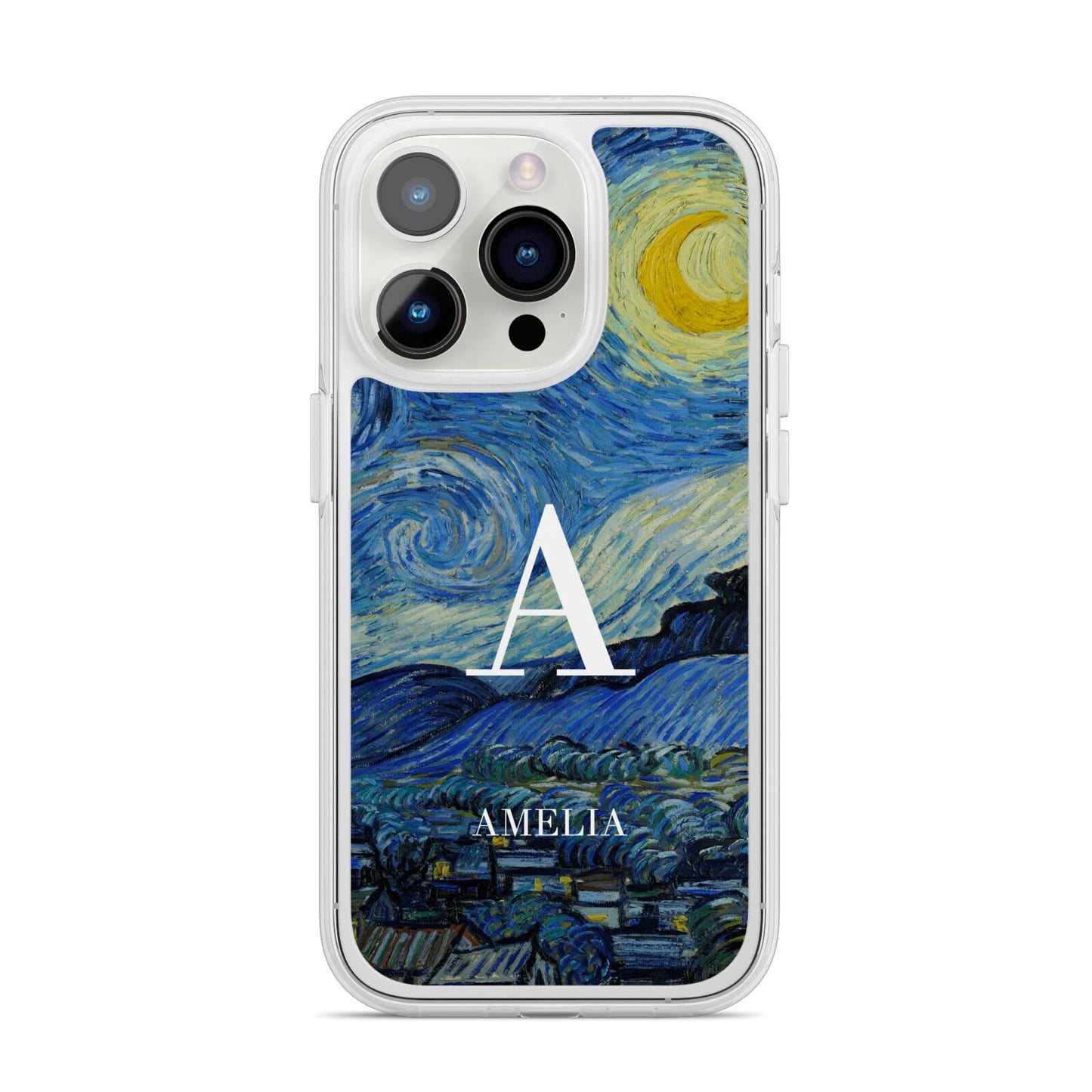 Personalised Van Gogh Starry Night iPhone 14 Pro Clear Tough Case Silver