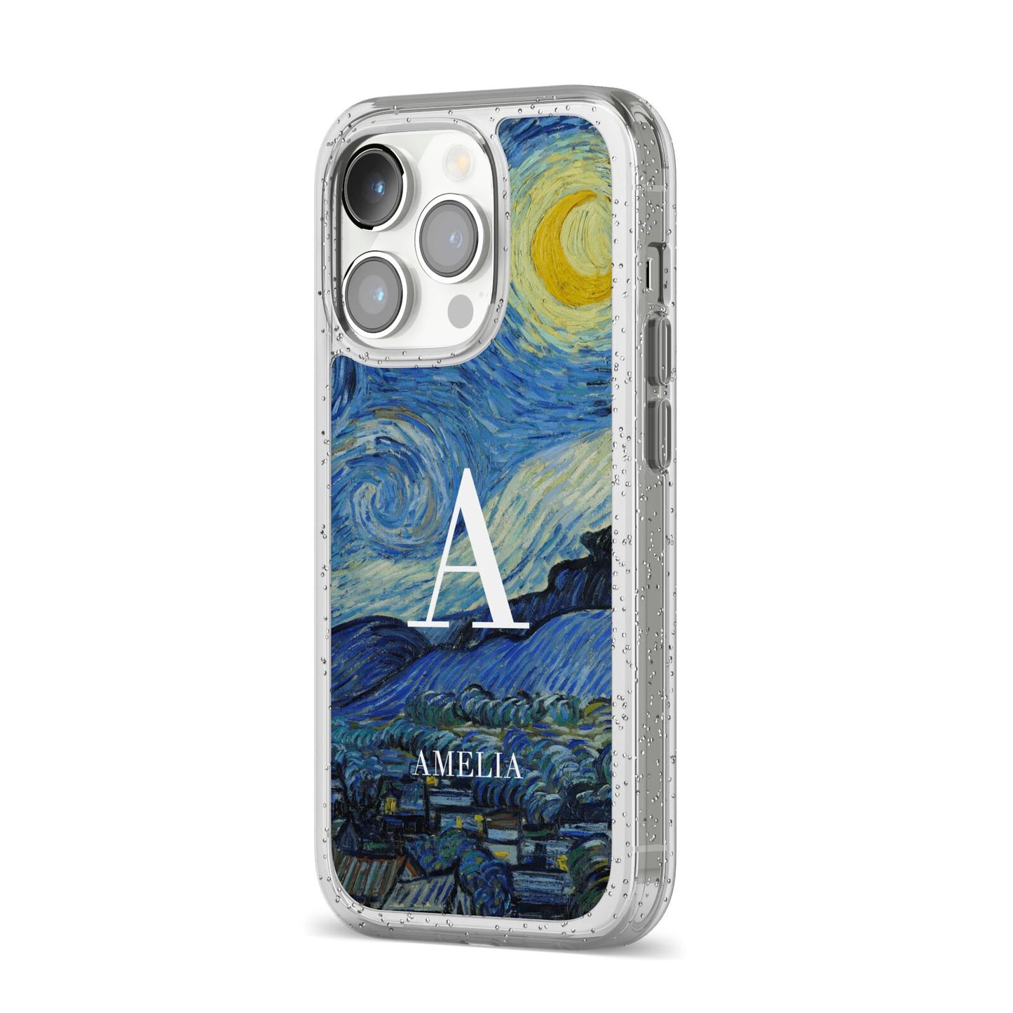 Personalised Van Gogh Starry Night iPhone 14 Pro Glitter Tough Case Silver Angled Image