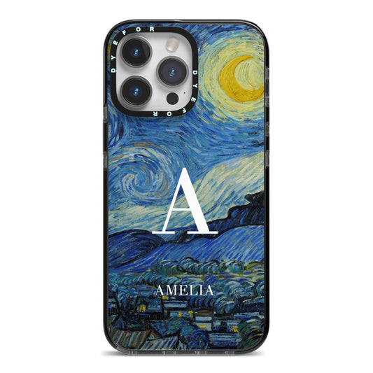 Personalised Van Gogh Starry Night iPhone 14 Pro Max Black Impact Case on Silver phone
