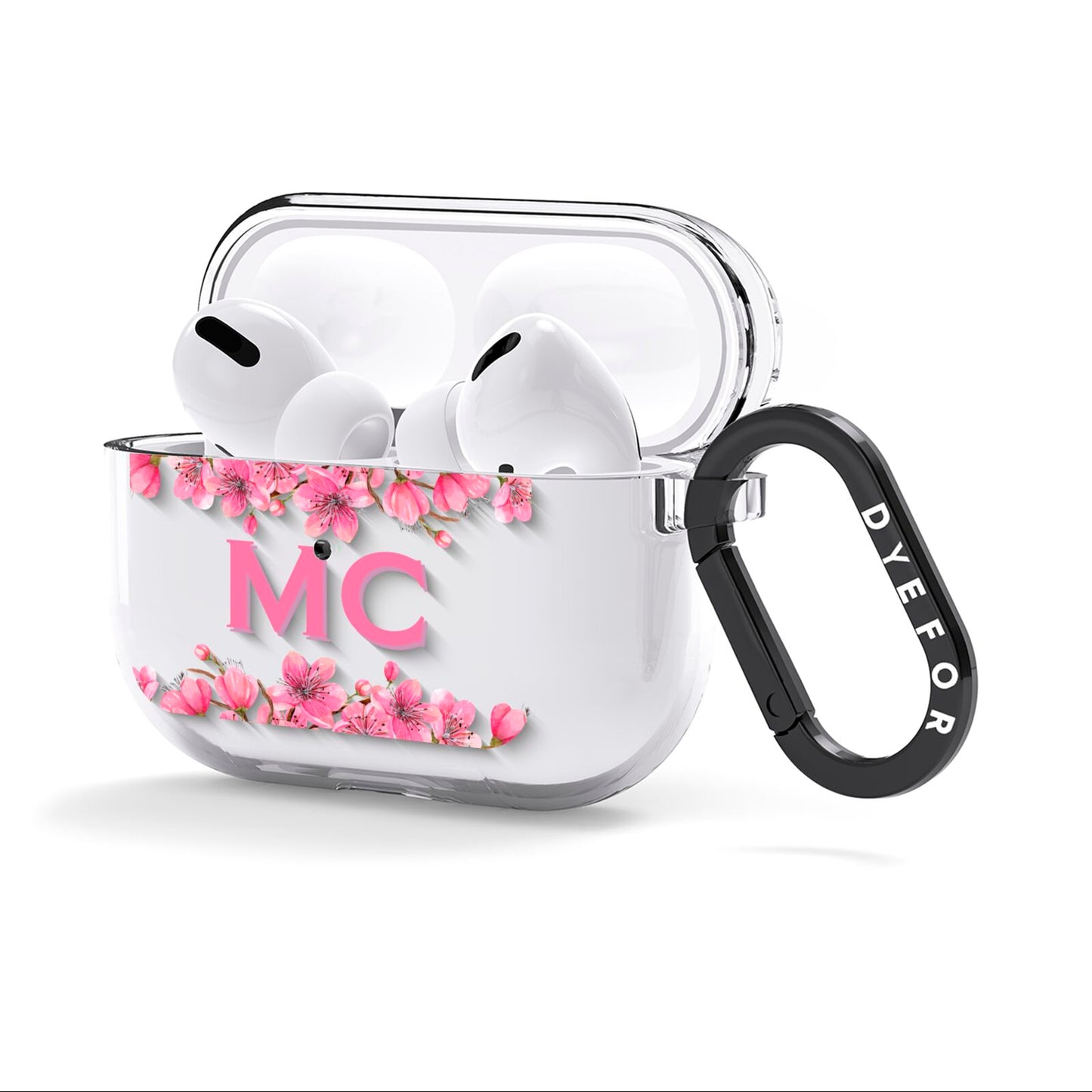 Personalised Vibrant Cherry Blossom Pink AirPods Clear Case 3rd Gen Side Image