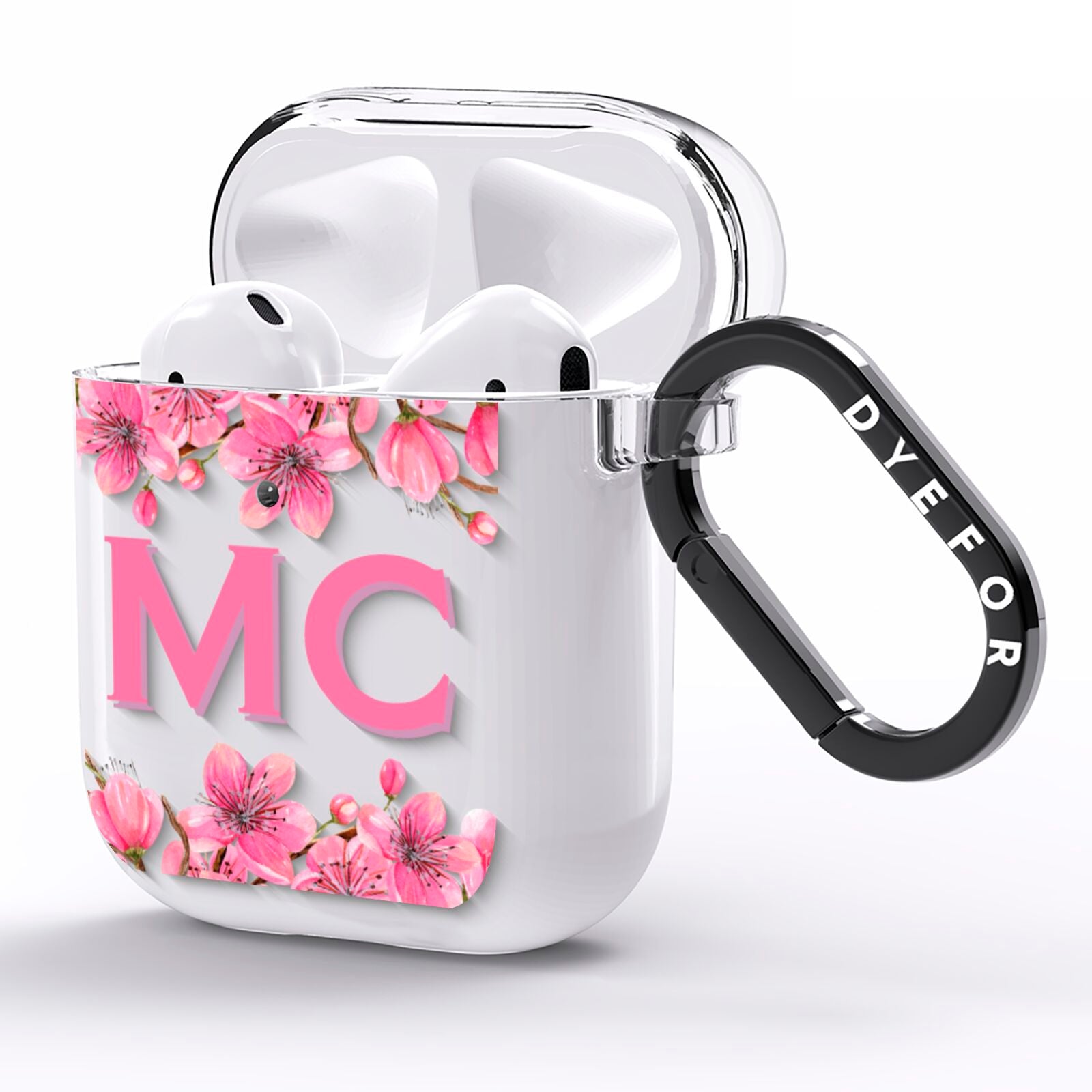 Personalised Vibrant Cherry Blossom Pink AirPods Clear Case Side Image