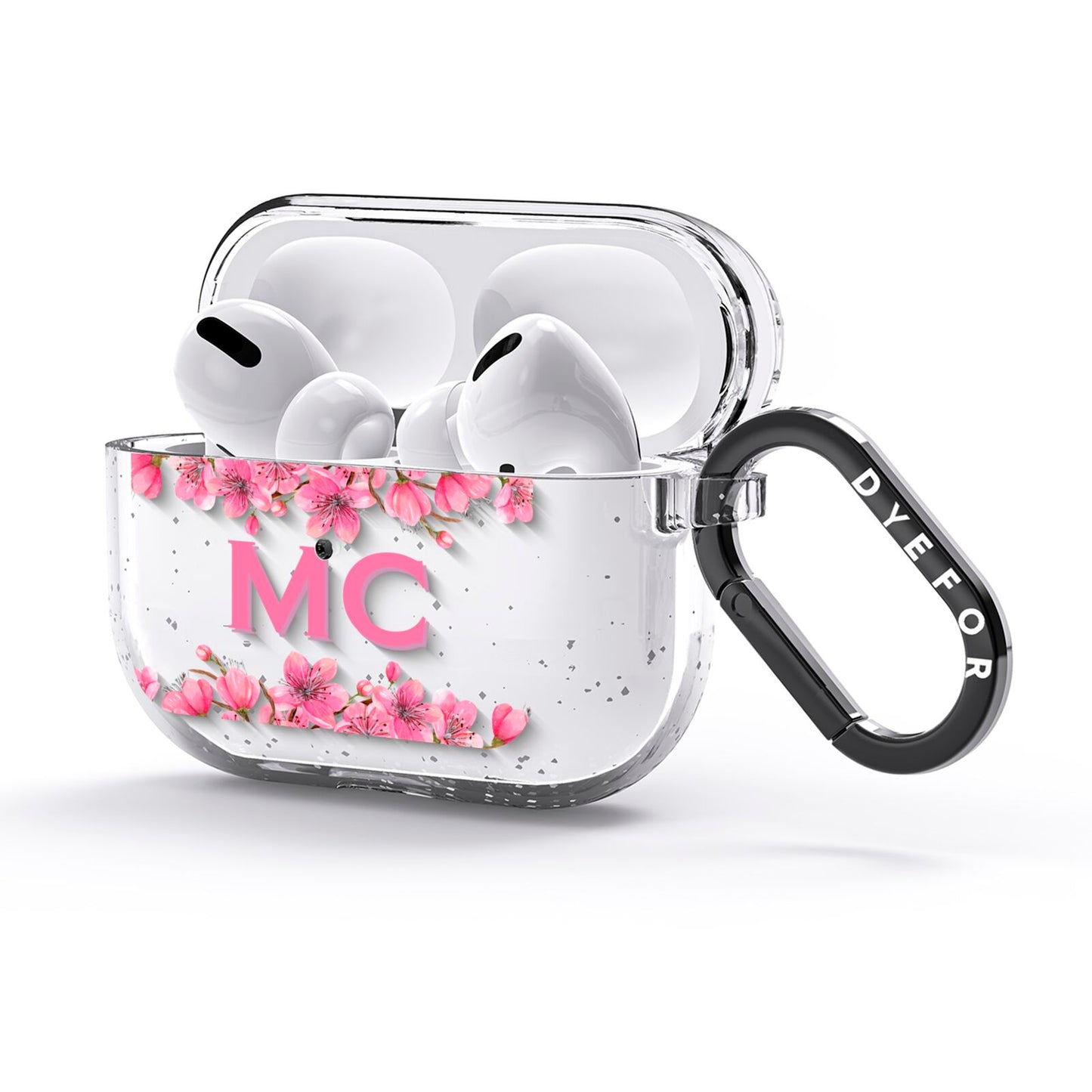 Personalised Vibrant Cherry Blossom Pink AirPods Glitter Case 3rd Gen Side Image