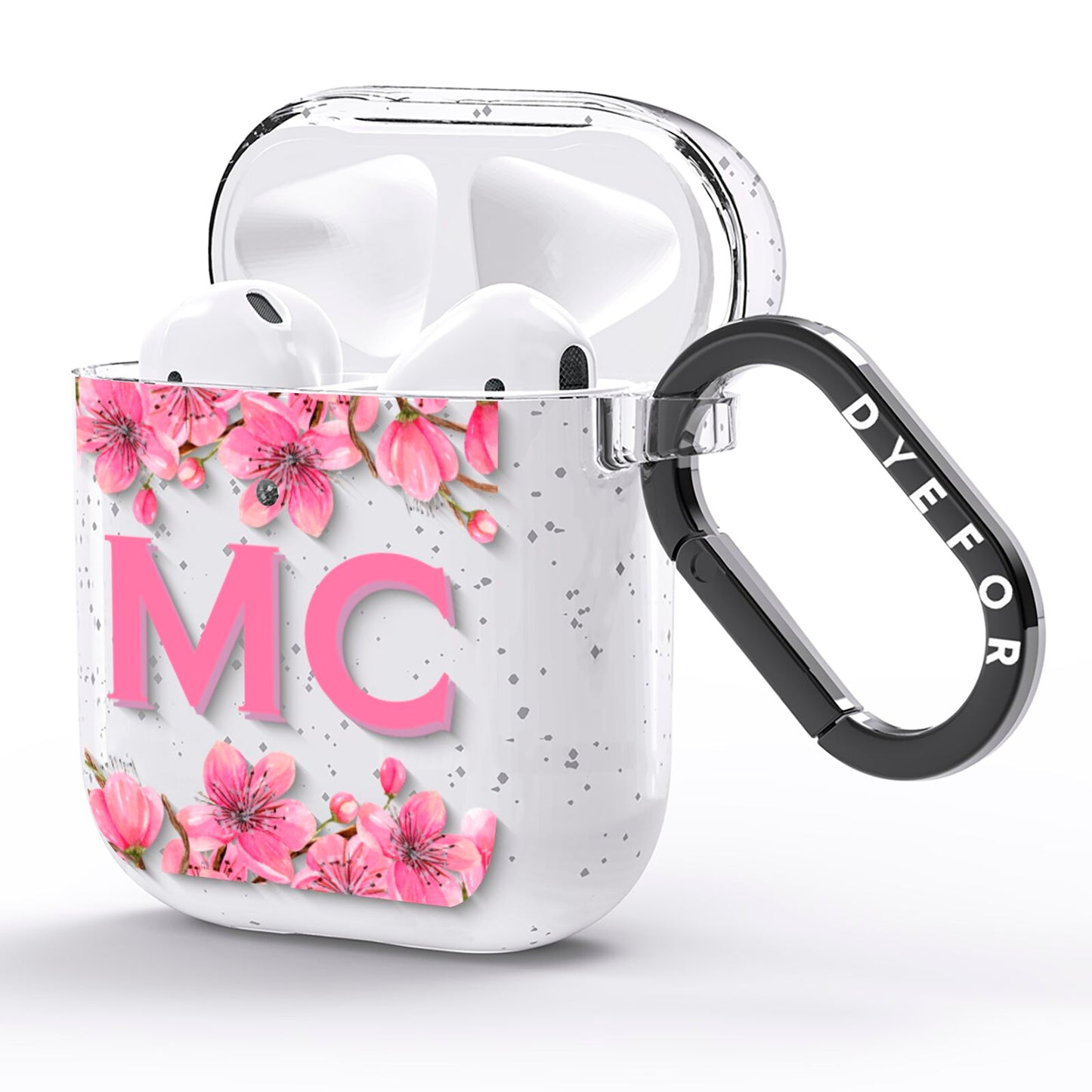 Personalised Vibrant Cherry Blossom Pink AirPods Glitter Case Side Image
