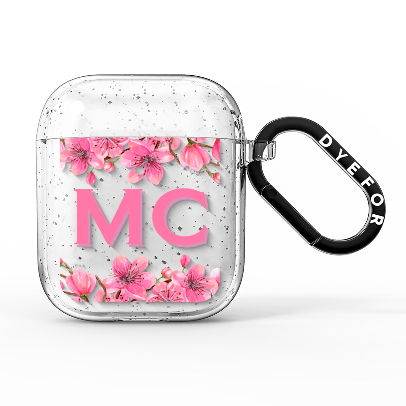 Personalised Vibrant Cherry Blossom Pink AirPods Glitter Case