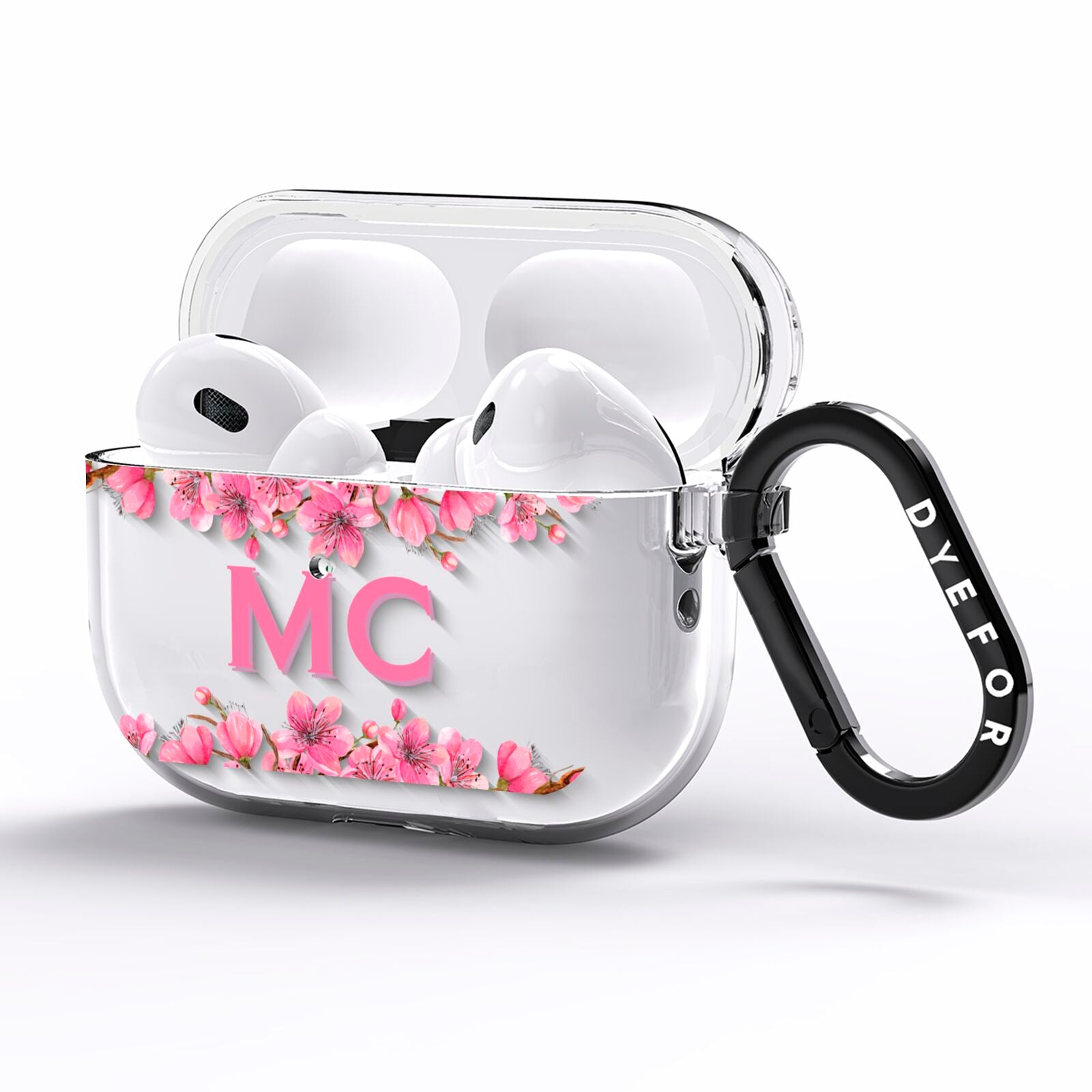 Personalised Vibrant Cherry Blossom Pink AirPods Pro Clear Case Side Image