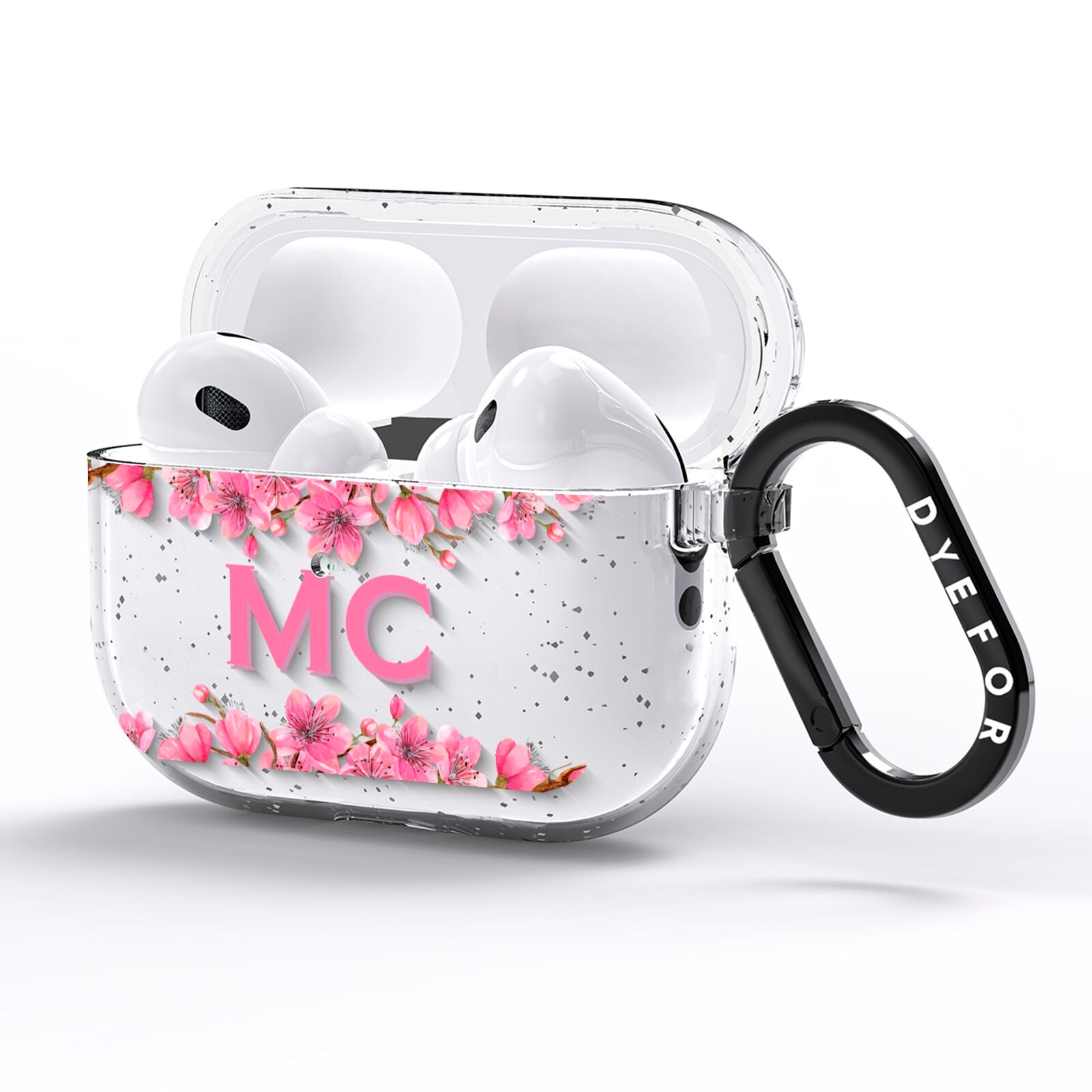 Personalised Vibrant Cherry Blossom Pink AirPods Pro Glitter Case Side Image
